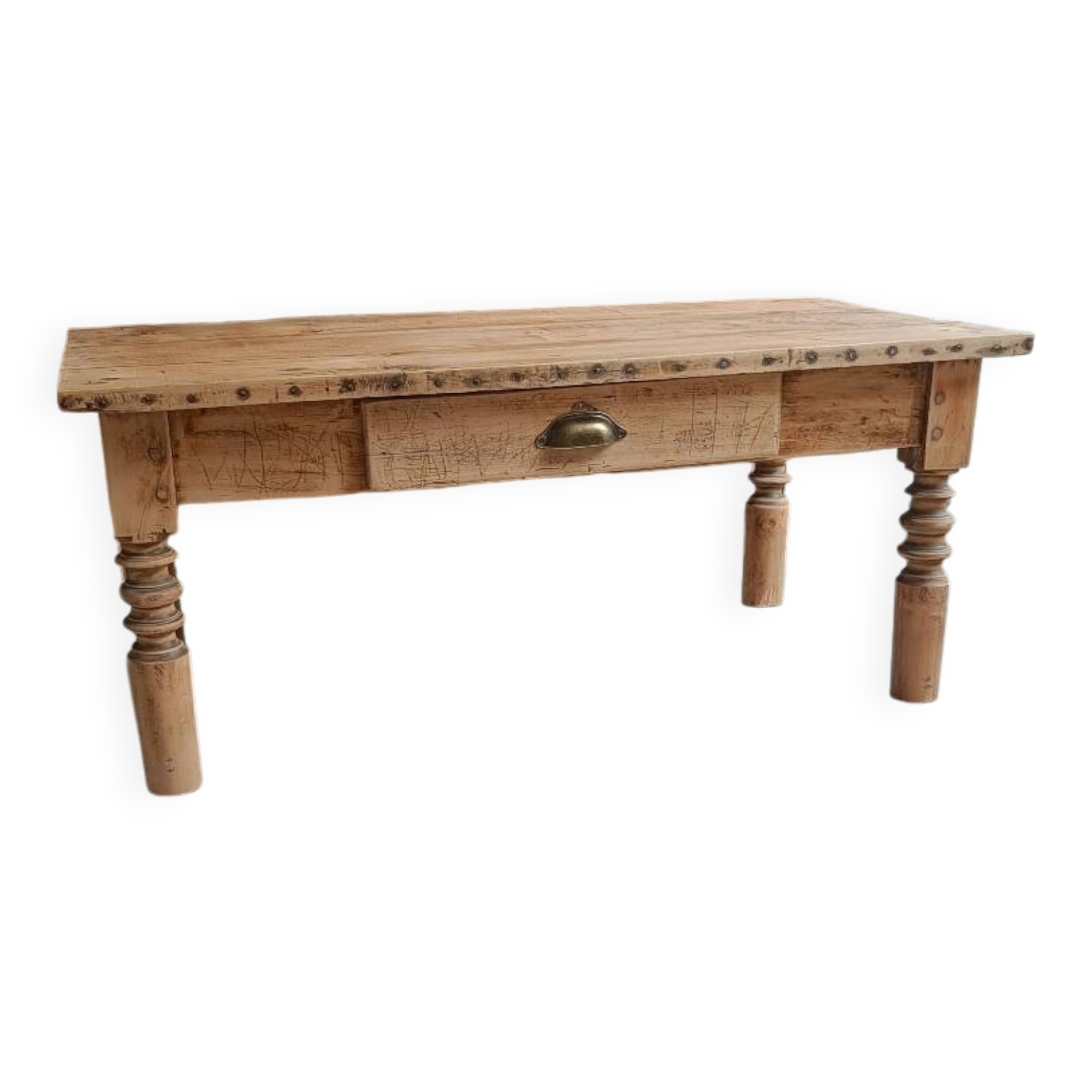 Raw wood coffee table in a country style