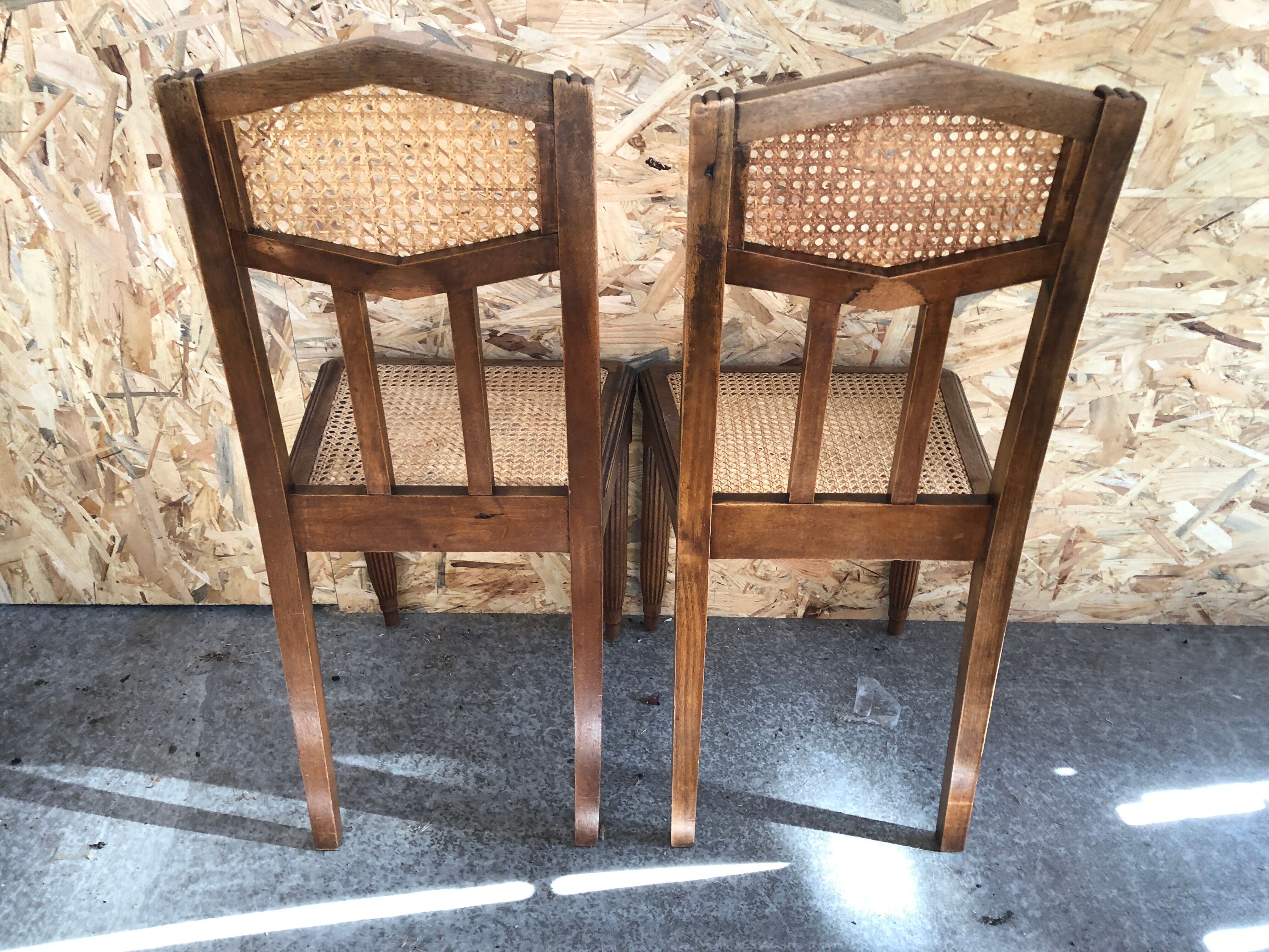 Pair old chair style louis xvi wood + seat & back cannée vintage