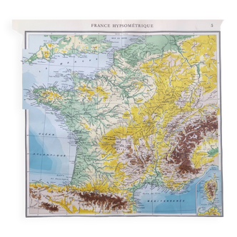 Carte de la France ancienne de 1950 43x43cm
