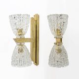 Pair of Art Decò Style Murano Glass and Brass Sconces