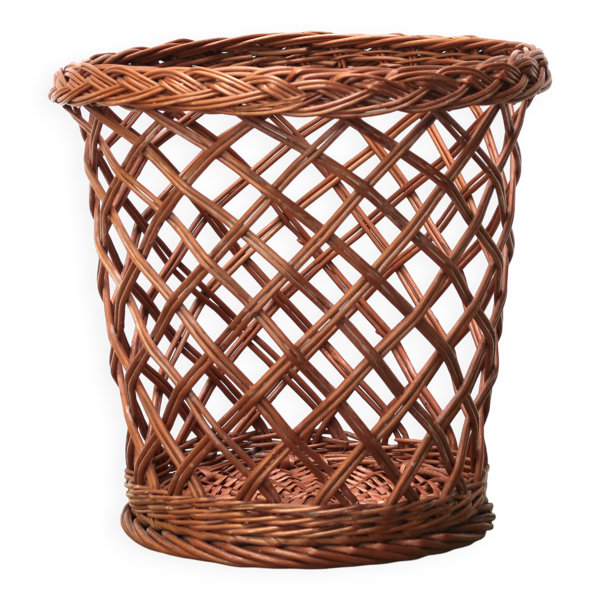 Corbeille à papier en osier, années 70