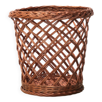 Corbeille à papier en osier, années 70