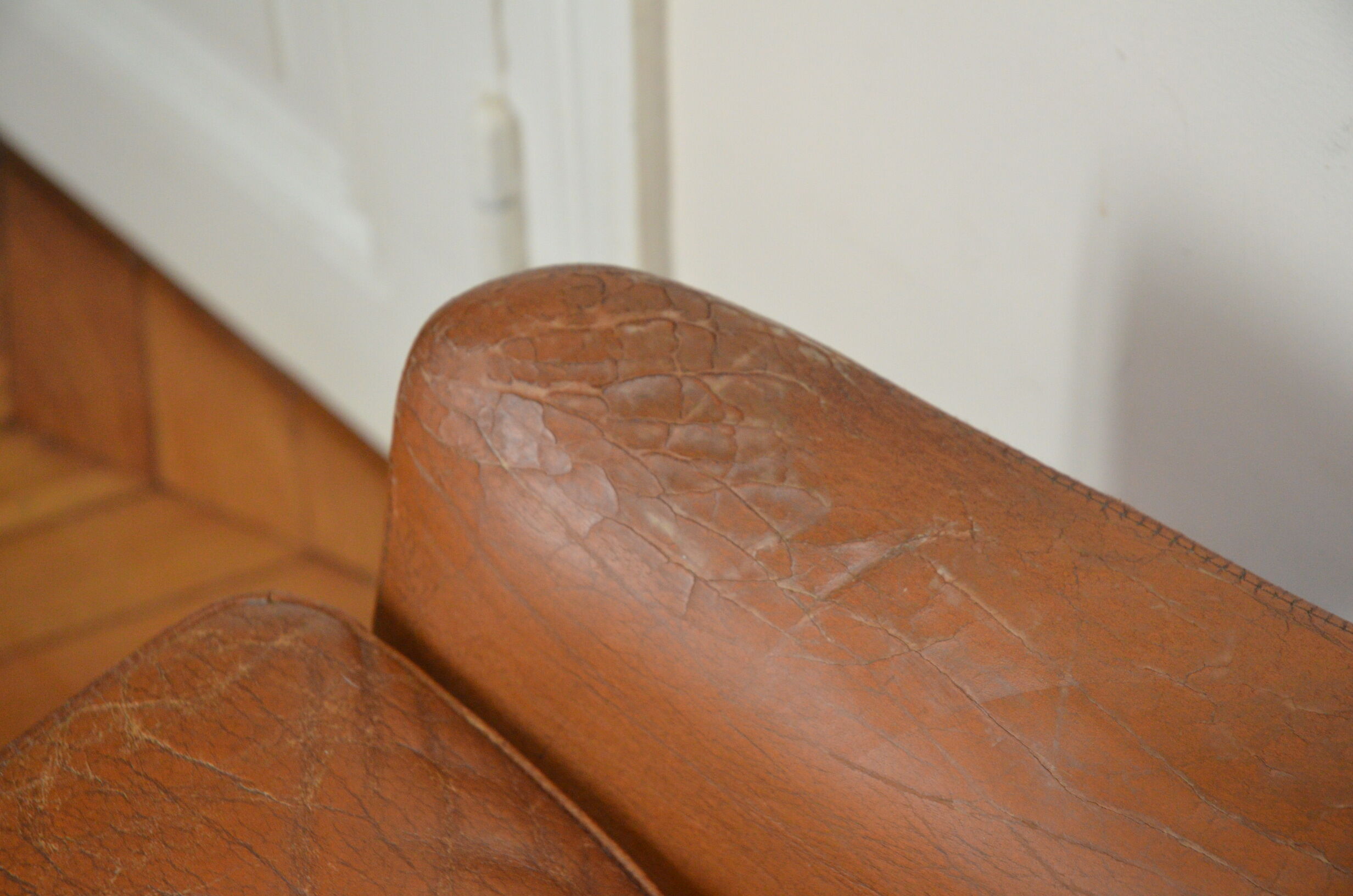 Scandinavian armchair in camel patinated leather