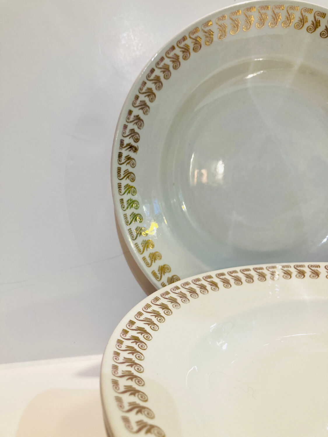 X5 Luneville earthenware soup plates with golden decoration