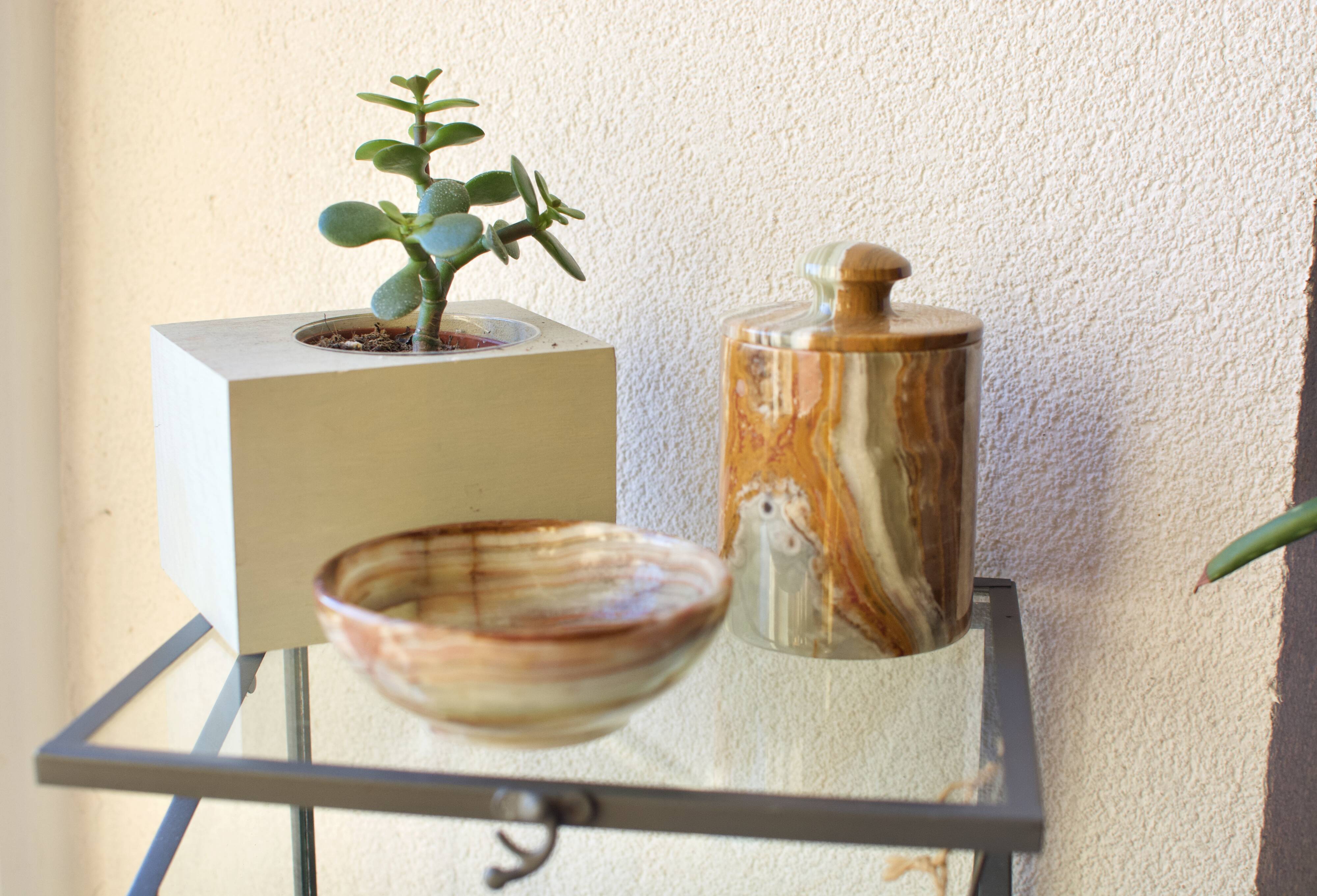 Ensemble de coupelle et pot en marbre onyx
