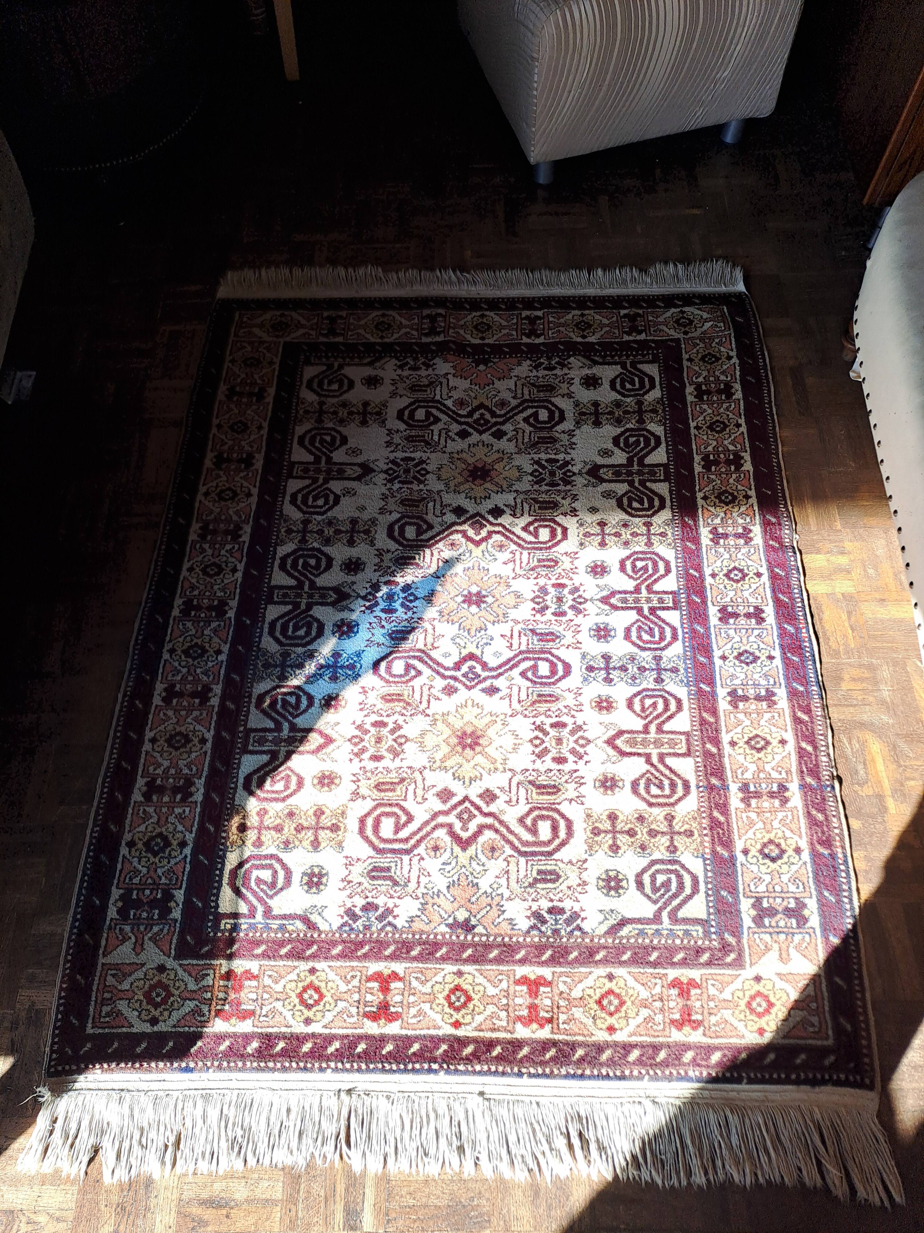 Shirvan urss oriental rug wool handmade rectangular 1940 burgundy and ecru with fringes 100% wool