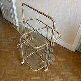 Brass and glass trolley from the 70s, foldable, perfect condition