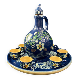 Service à liqueur en terre cuite Alsace plateau carafe 6 verres