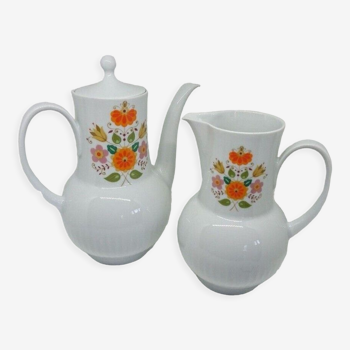 Ensemble cafetiere & pichet vintage « bavaria schirnding » decor fleurs