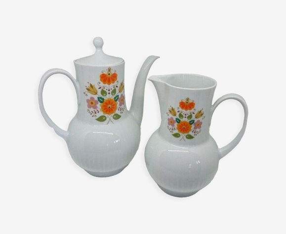 Ensemble cafetiere & pichet vintage « bavaria schirnding » decor fleurs