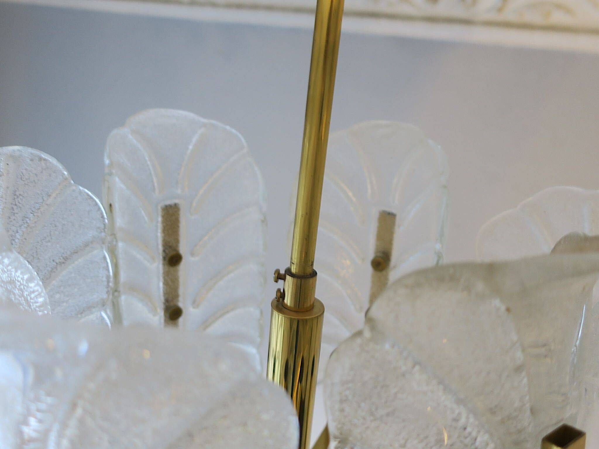 Carl Fagerlund brass and glass acanthus leaf chandelier, Sweden 1960s