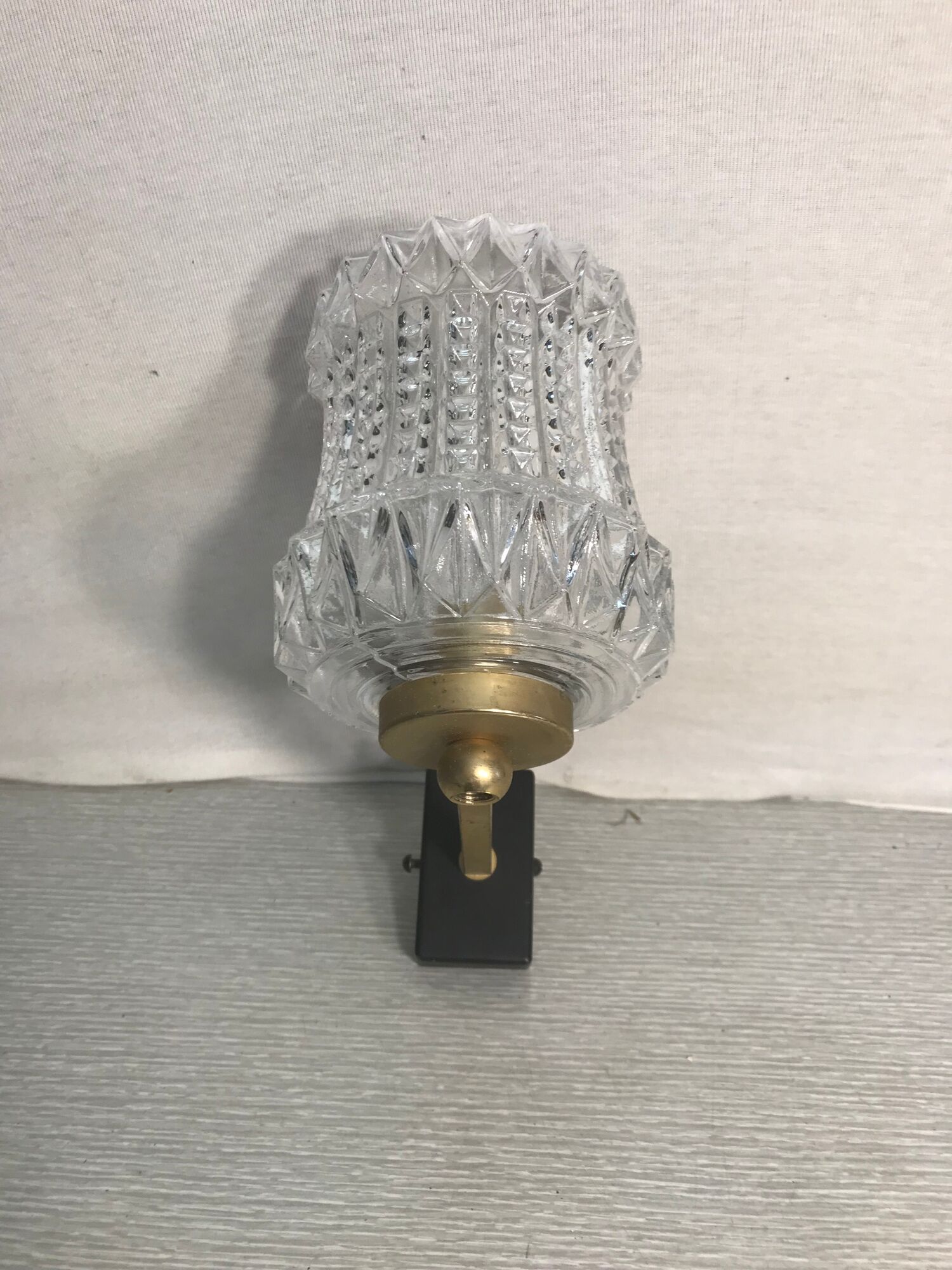 Vintage wall sconce with black metal sconce and glass reflector molded, 70s