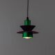 Vintage aluminum ceiling lamp in purple and green, Memphis/postmodern zigzag striped cable, bold pop-art pendant