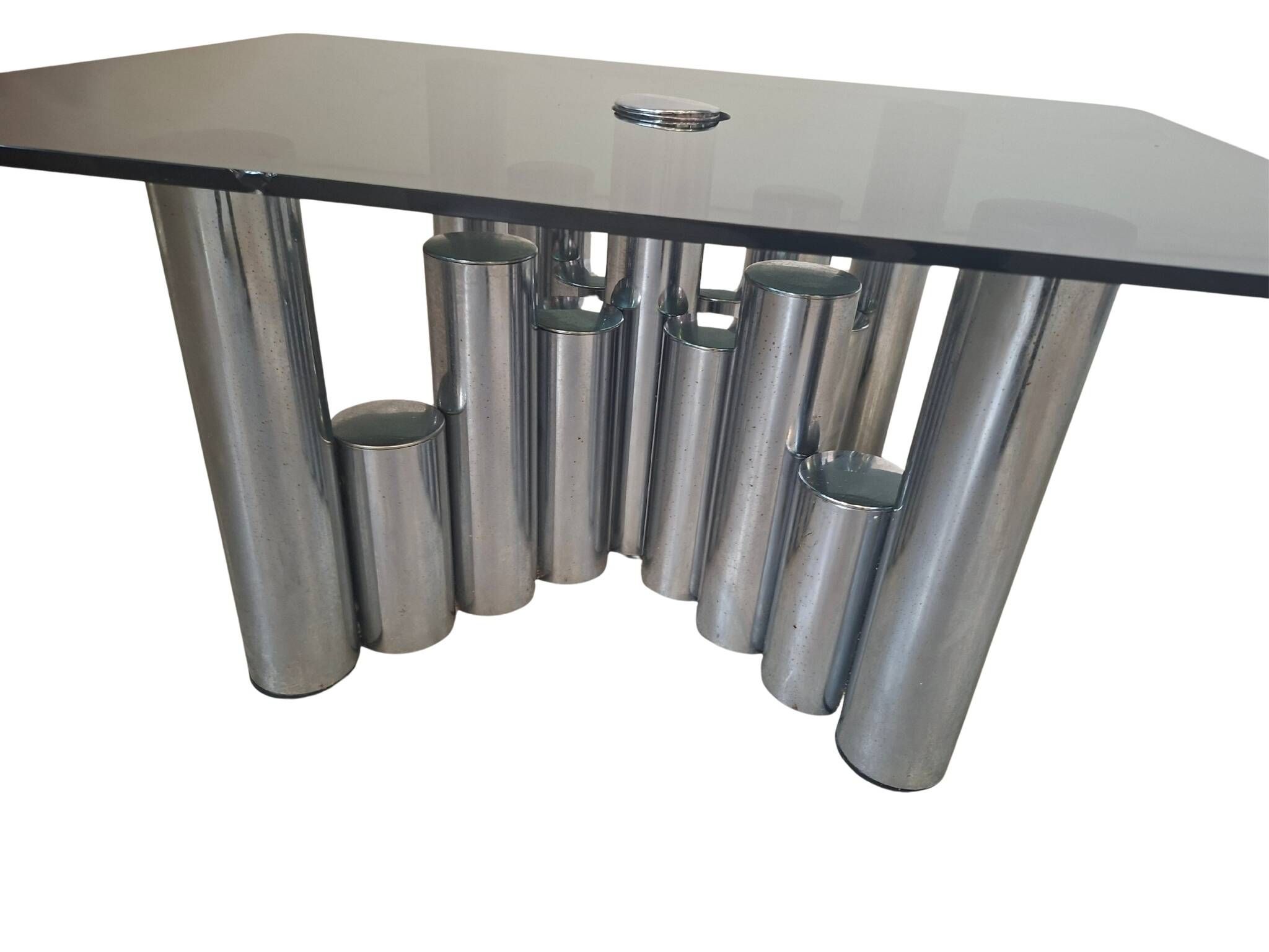 Tavolino Marco Zanuso - Design anni '70 - Cromo e Vetro Fumè