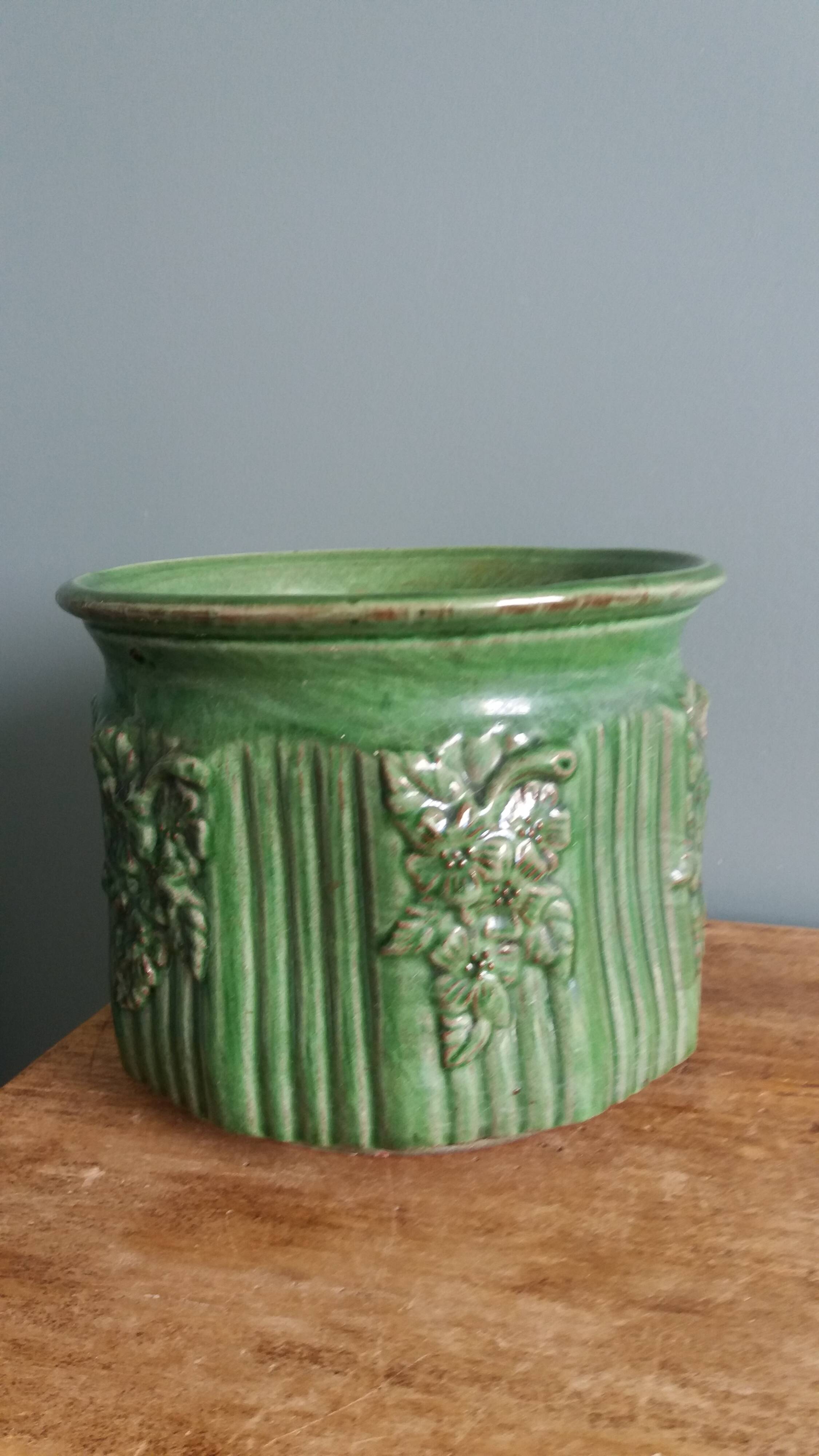 Pot de fleur ancien en terre cuite émaillée