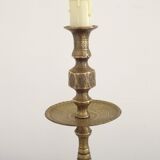 Tall Heavy Brass Electrified Moroccan Candlestick Lamp Mid-20th Century