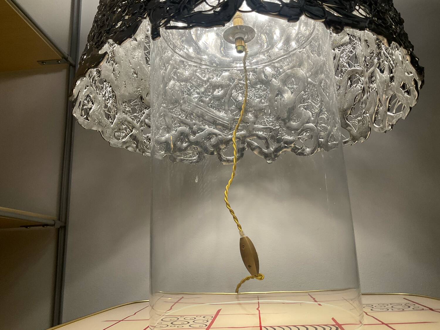 Vintage glass and aluminum lamp from the 70s