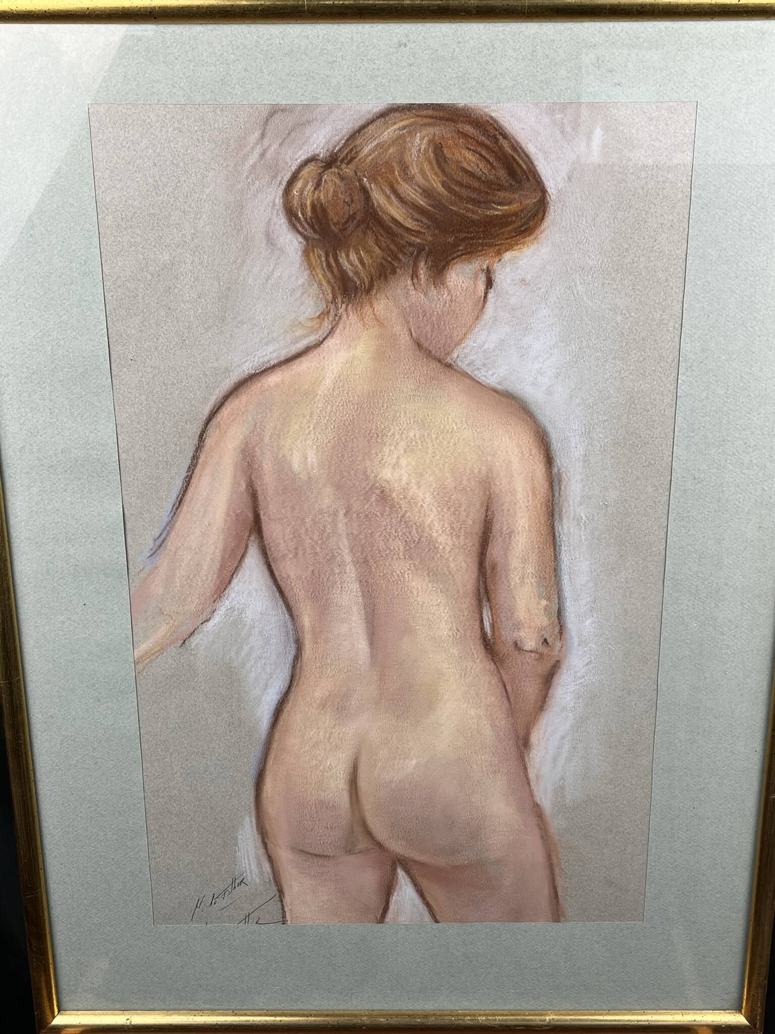Le Falher (Lionel), Pastel female nude framed 20th century
