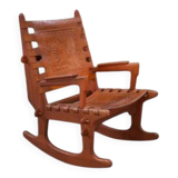 Armchair by Angel Pazmino in wood and red leather 1960's