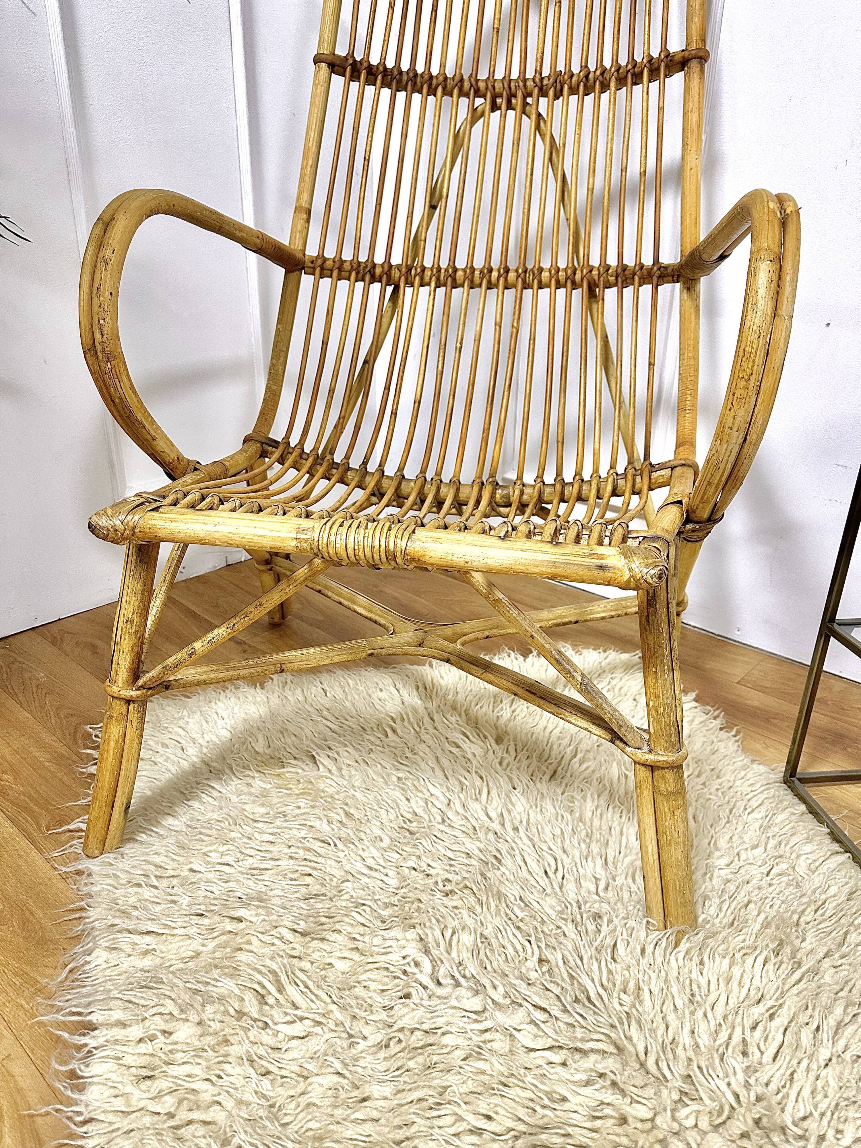 Pair vintage rattan armchairs