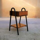 Vintage wooden and metal bedside table
