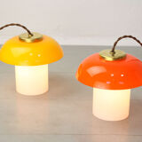 Mid-century Glass & Brass Mushroom Table Lamp, set of 2