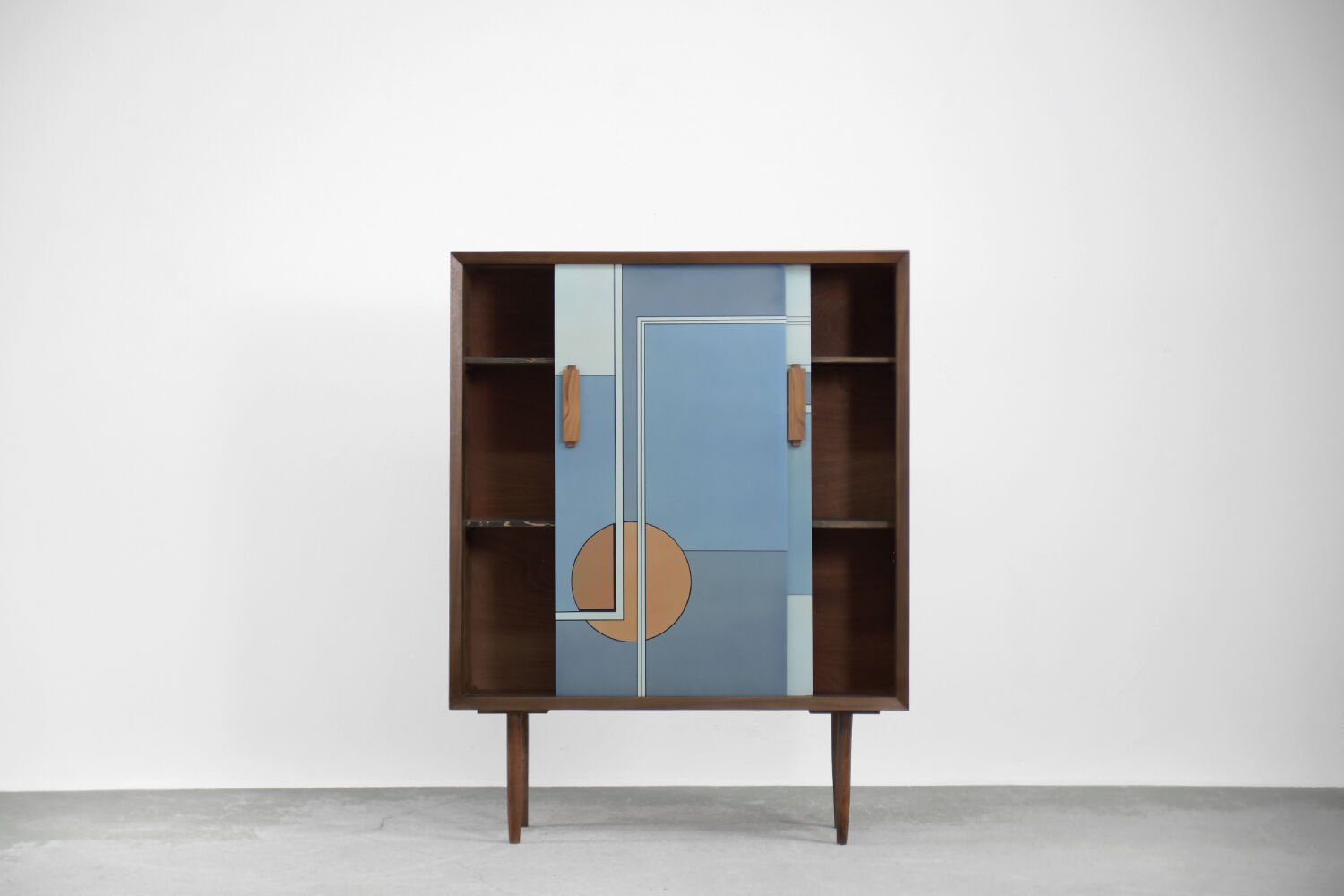Set of 2 mid-century modern scandinavian hand-painted birch cabinet & sideboard, 1960s