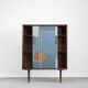 Set of 2 mid-century modern scandinavian hand-painted birch cabinet & sideboard, 1960s