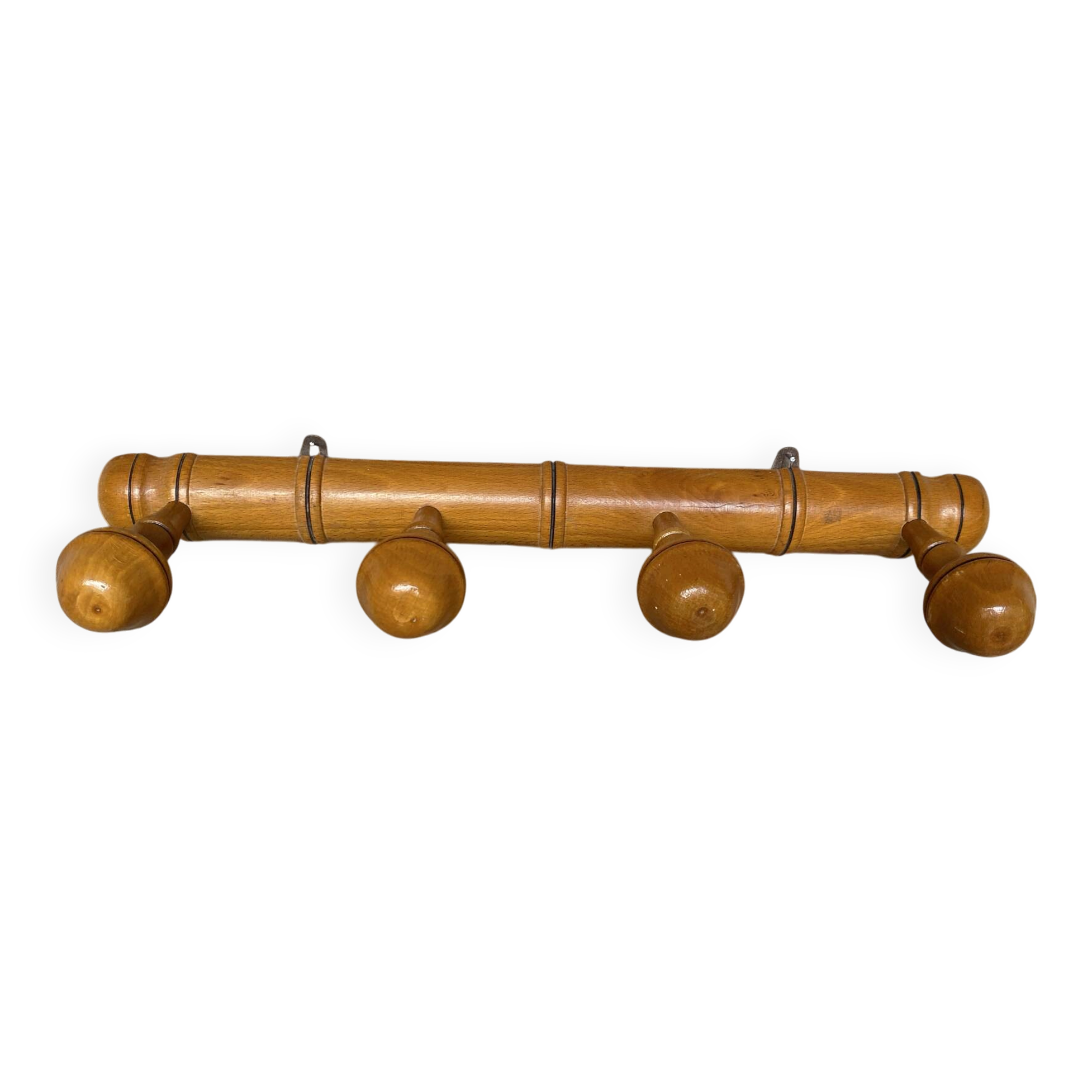 Vintage Bamboo Style Wall Coat Rack x4 Wooden Hanger #E430