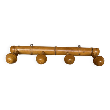 Vintage Bamboo Style Wall Coat Rack x4 Wooden Hanger #E430