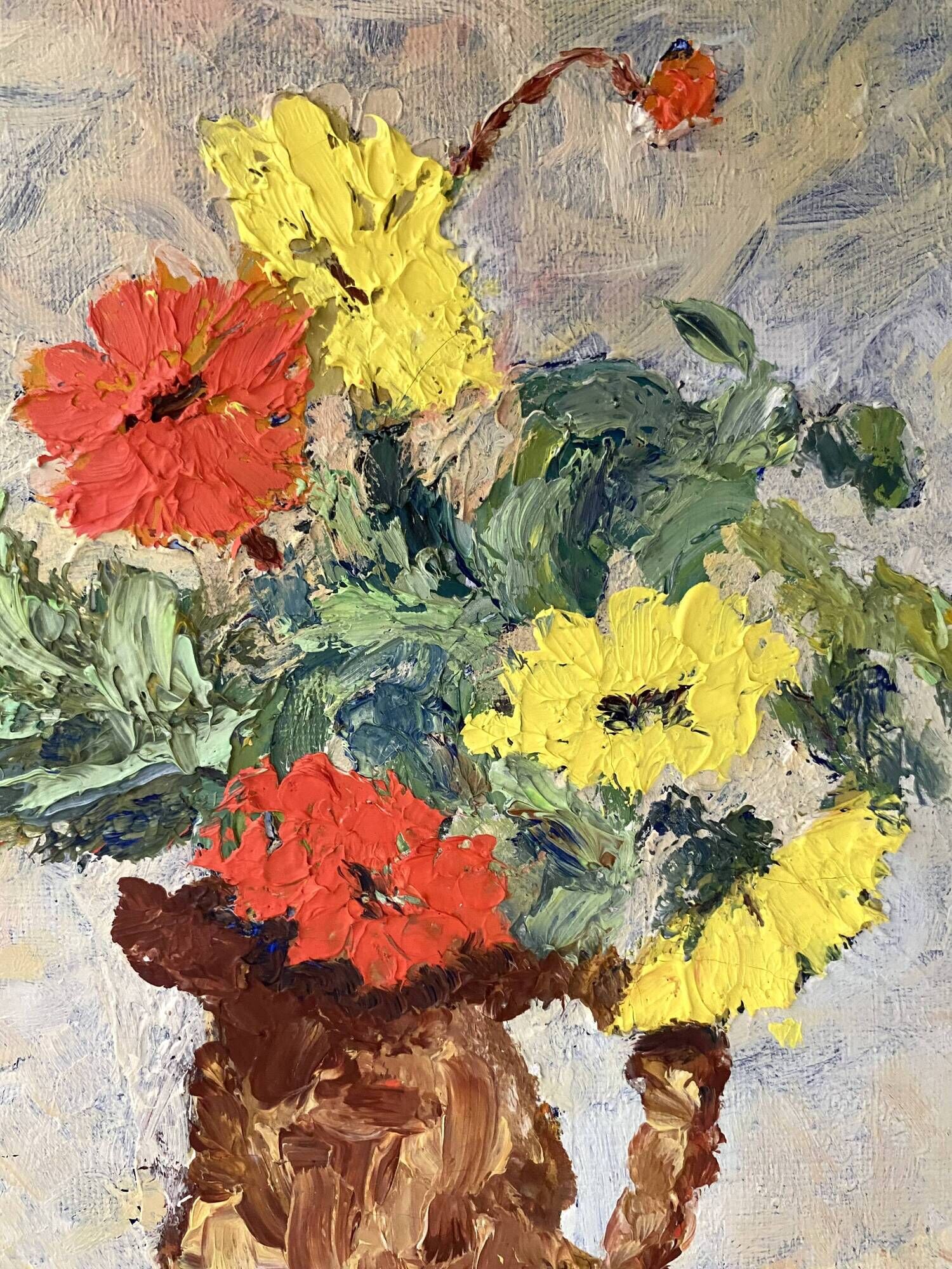 Oil on canvas from the 70s framed under glass.