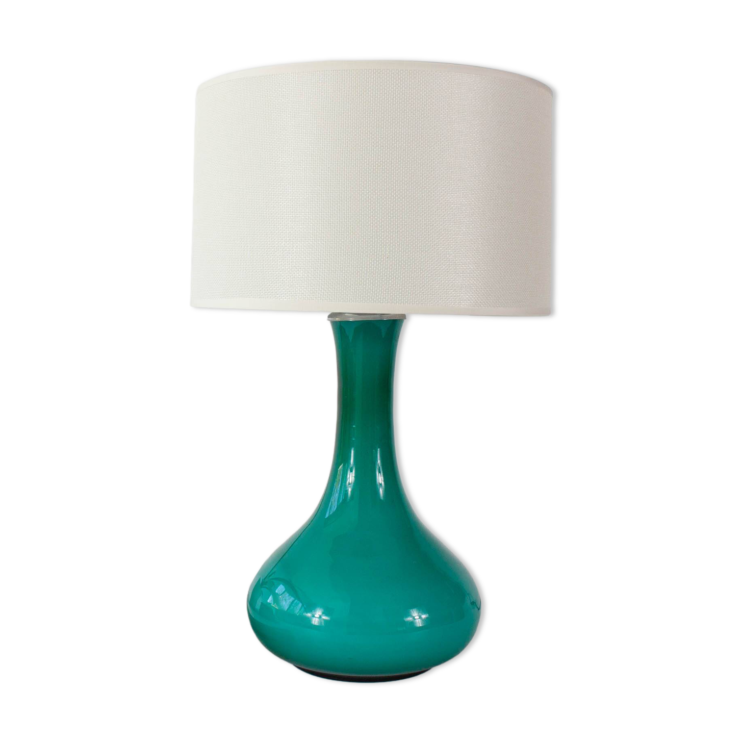 Vintage 1960s Portuguese Turquoise Opaline Glass Table Lamp