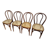 Set of 4 Vintage Thonet Style Dining Chairs: Bentwood Cane Seat, 1970s Bistro