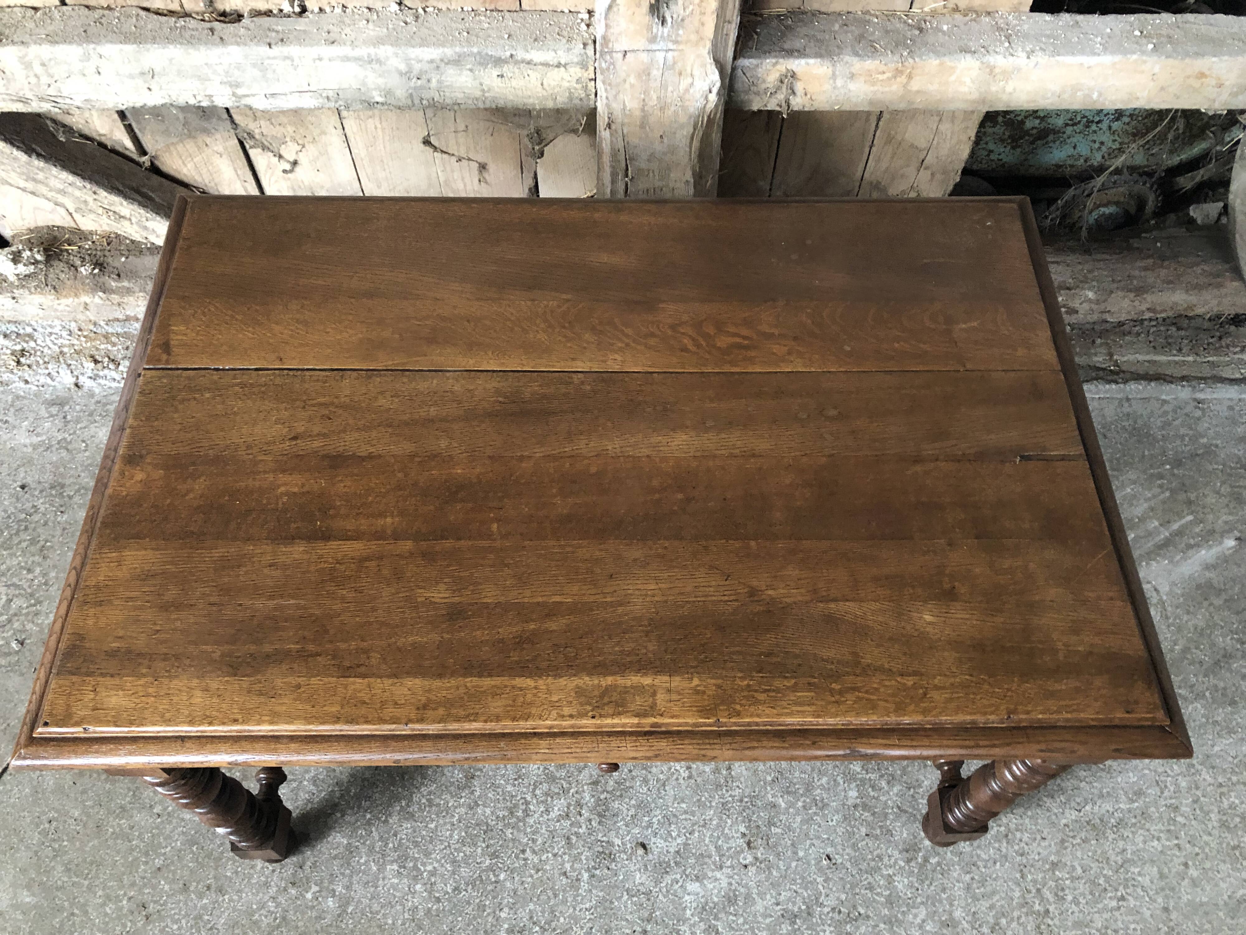 Old desk style henri ii table + drawer wood turned vintage