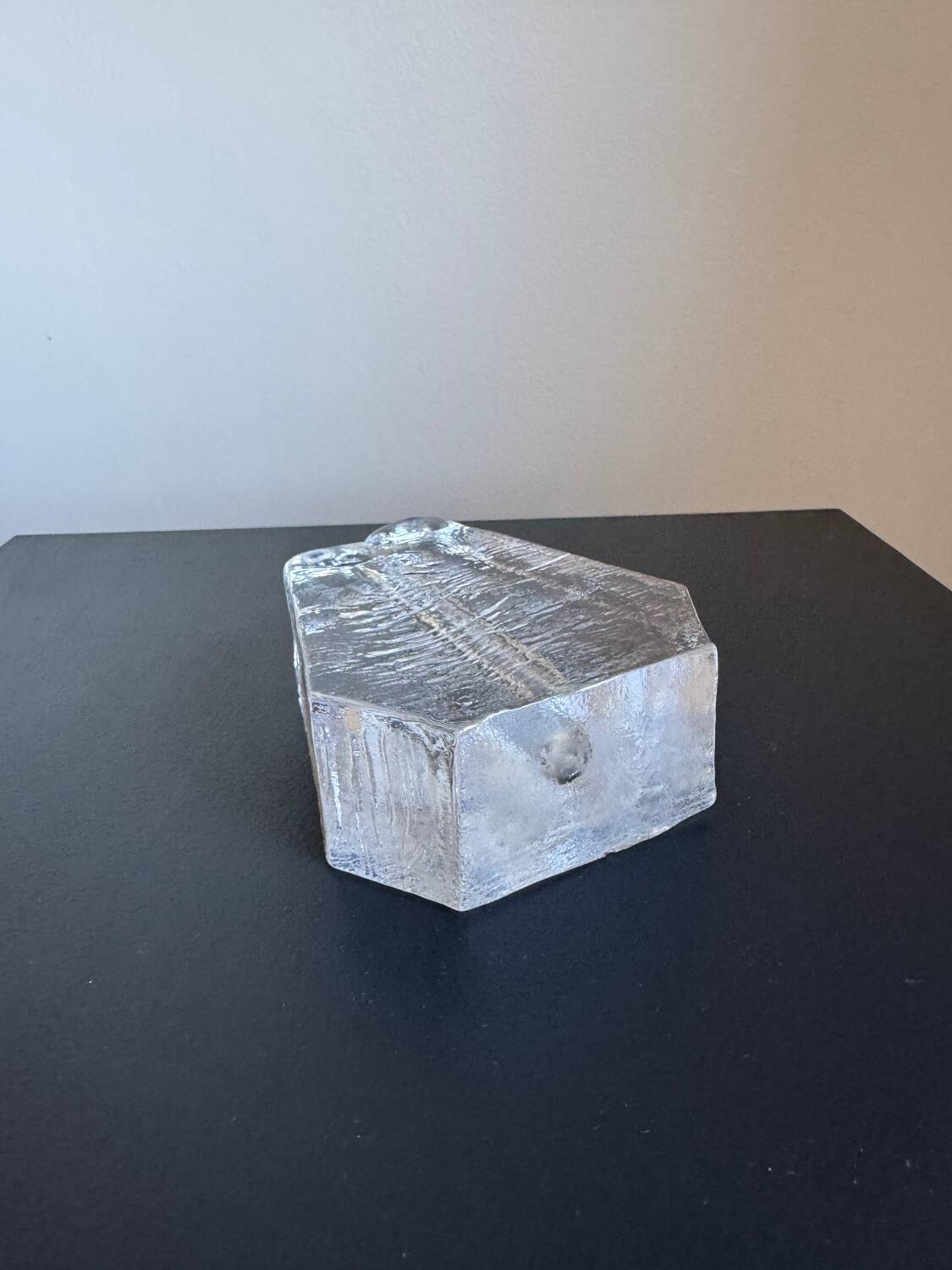 Textured glass button vase in mid-century brutalist style.