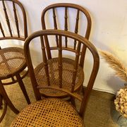Set of 4 vintage Fischel bistro chairs in curved wood and cane