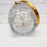 Vintage Glass Ice Bucket, ice cube bowl, gold metal rim