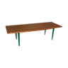Table basse placage teck pieds massif peint vert
