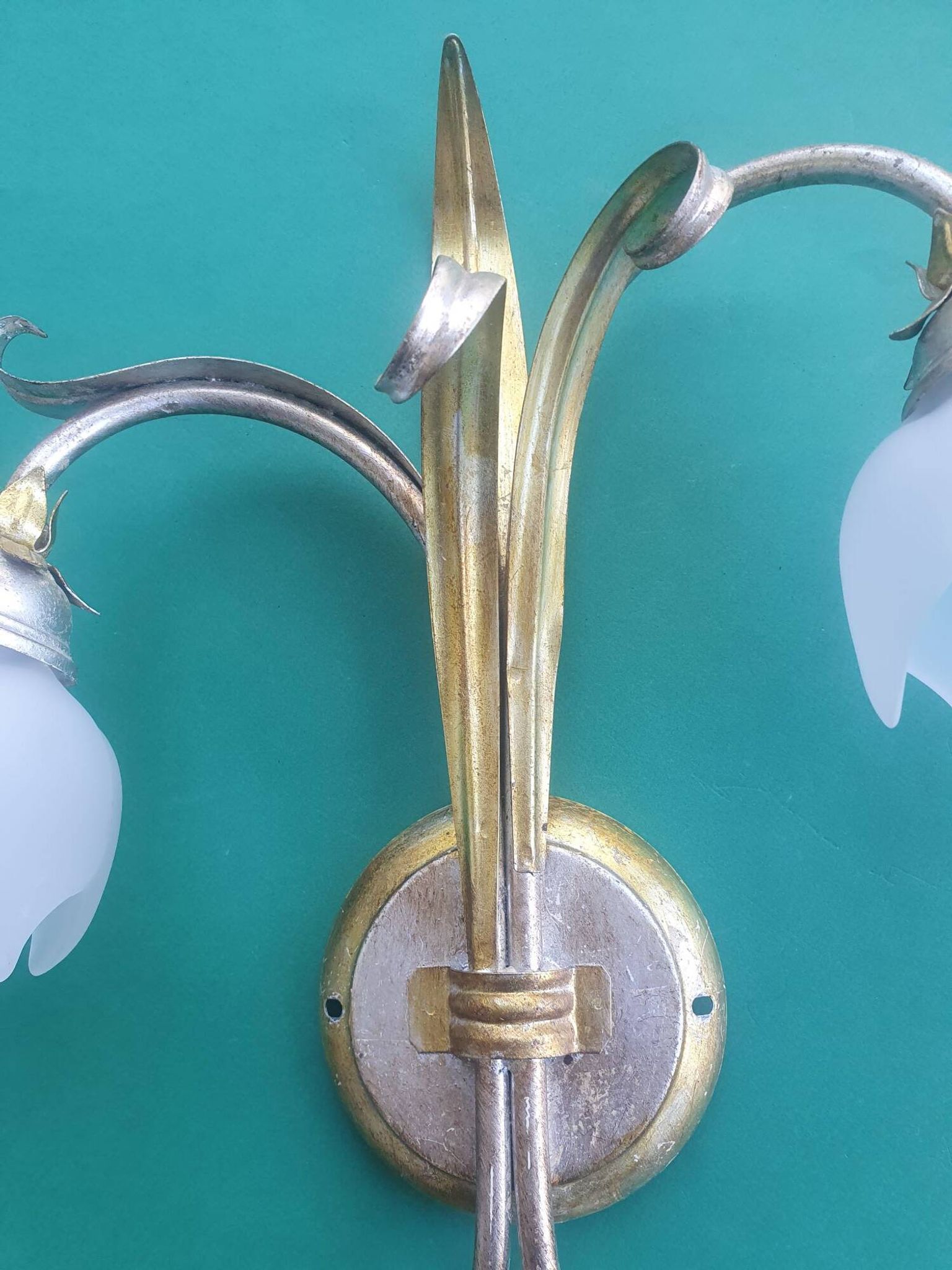 Pair of vintage Keria Italy silver and gold wall sconces