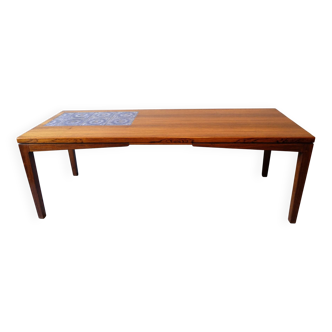 Table basse danoise en palissandre et carreaux de céramique bleus, années 1960