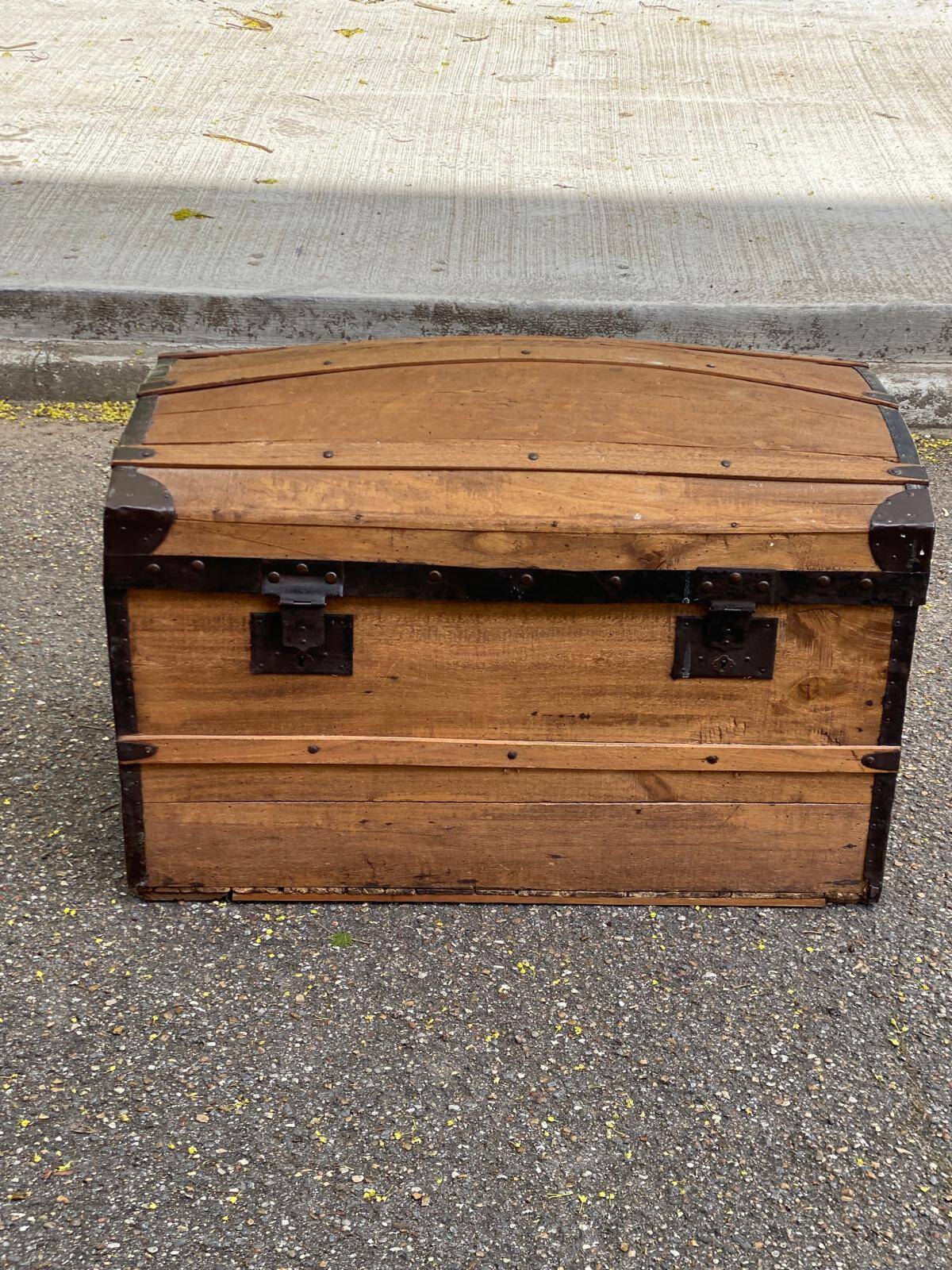19th-century vintage wooden mallet with steel reinforcement.