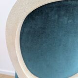 Vintage Louis XVI style chair in petrol blue velvet and patinated wood