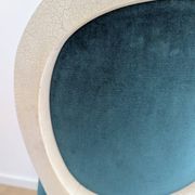 Vintage Louis XVI style chair in petrol blue velvet and patinated wood