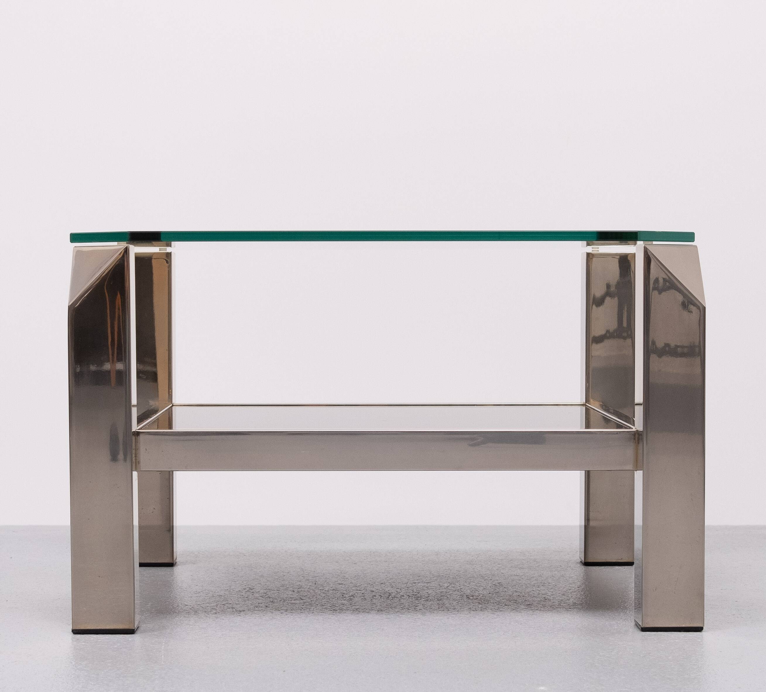 Mid century Modern Square Chrome & Glass Coffee Table by Belgo chrome, 1970s