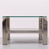 Table basse carrée en chrome et verre du milieu du siècle par Belgo chrome, années 1970