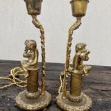 Pair of bronze cherub lamp feet