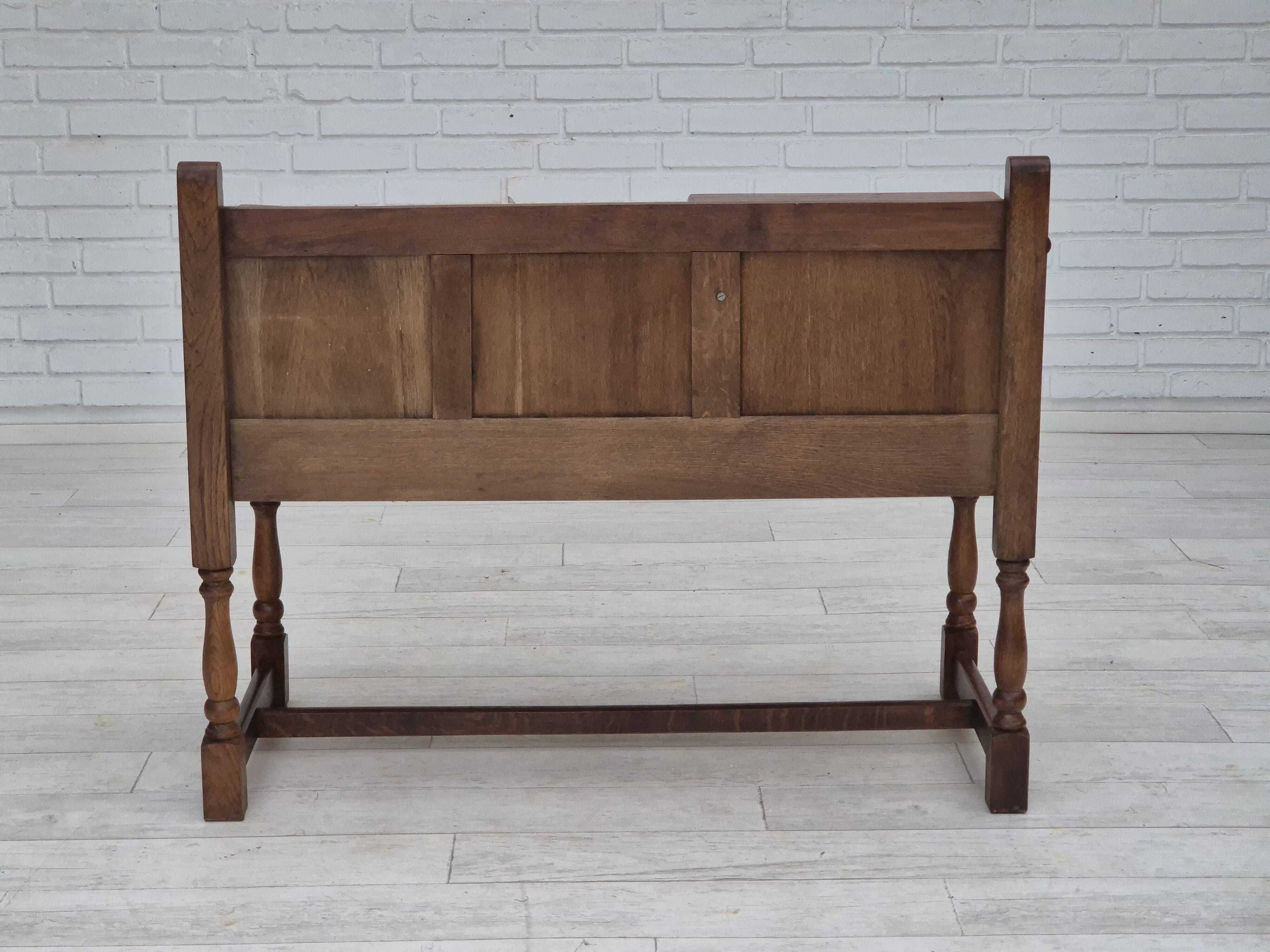 1960s, Danish bench, dark solid oak wood, plywood.