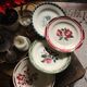 Set of 6 mismatched Art Deco red green yellow dinner plates Digoin