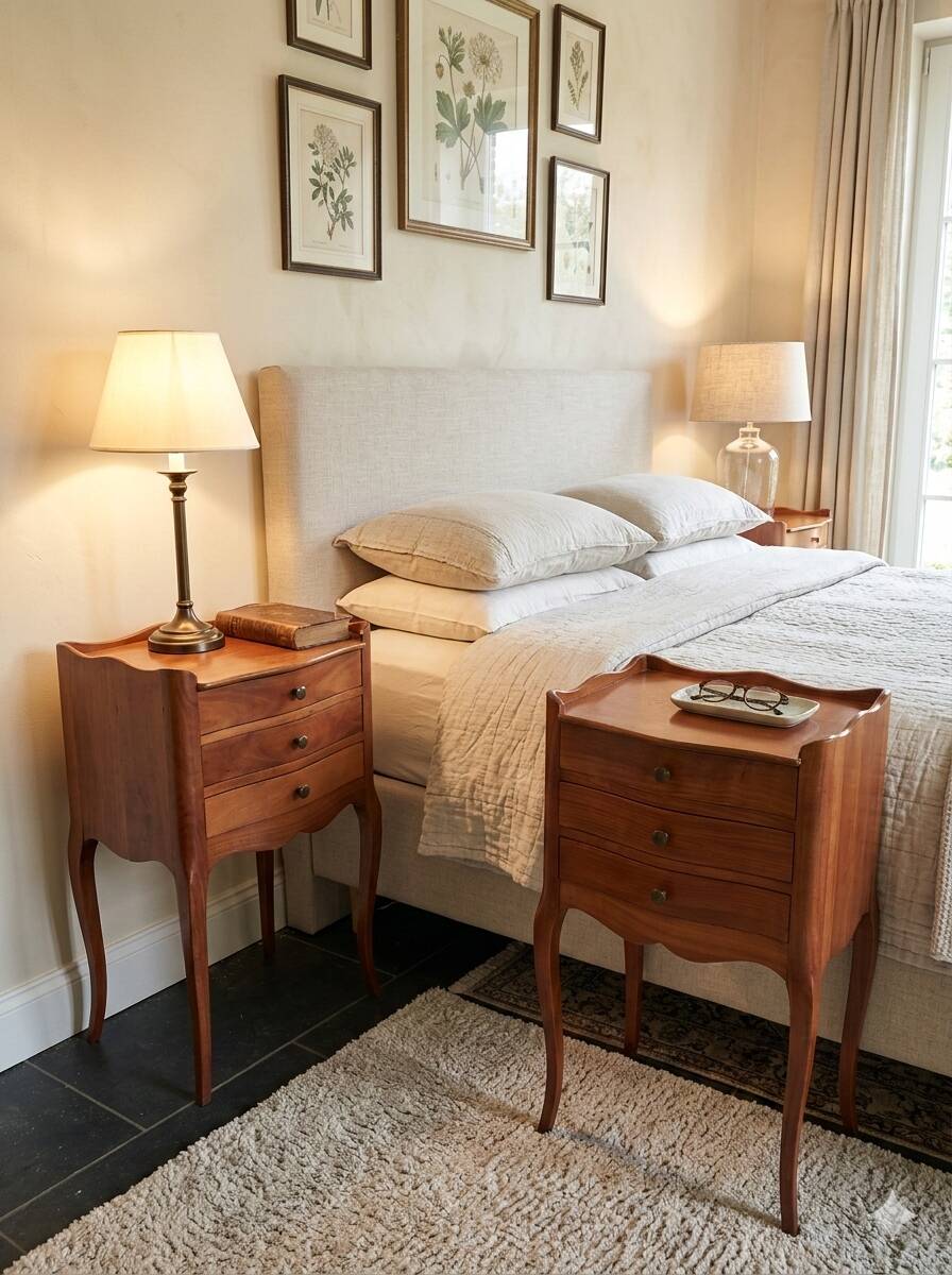 Pair of Louis XV style bedside tables in cherry wood.
