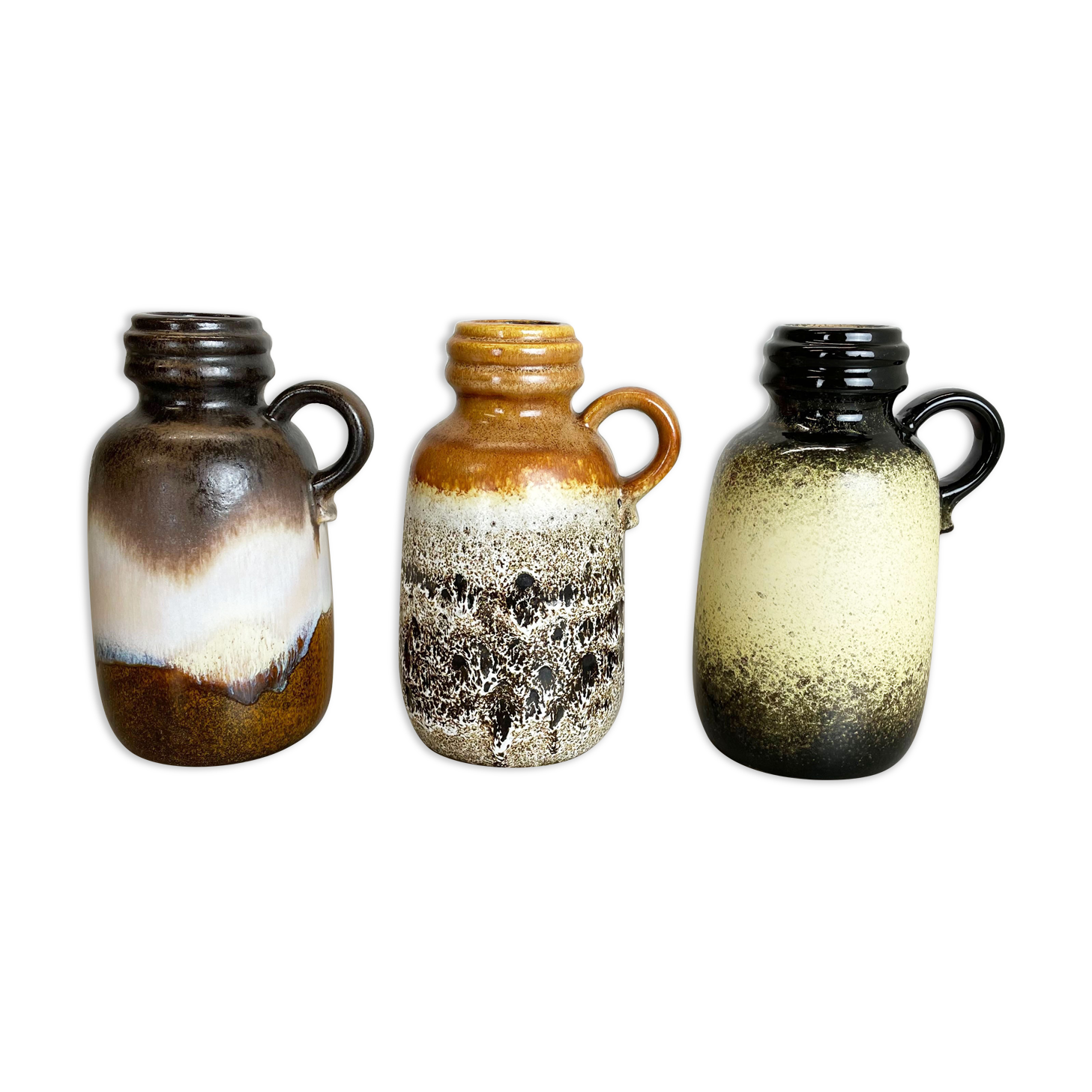 Set of Three 1970s Pottery Fat Lava "413-20" Vases Made by Scheurich, Germany